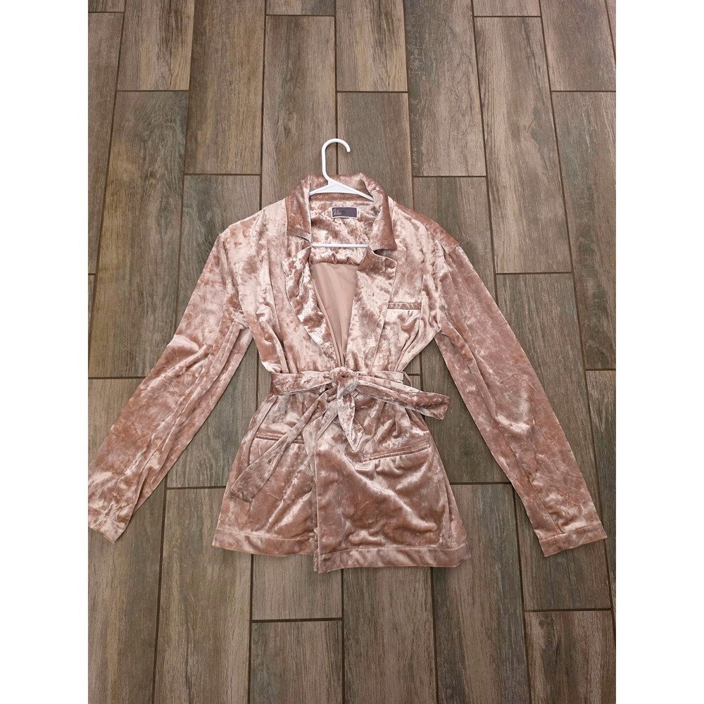 Chelsea28 Blush Pink Crushed Velvet Wrap Blazer Tie Waist Jacket XS
